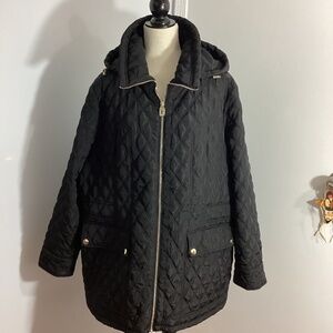 Michael Michael Kors Woman Plus 2X Black Quilted Coat Jacket Removable Hood